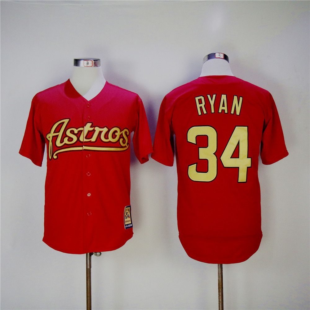 Men Houston Astros #34 Ryan Red Throwback MLB Jerseys